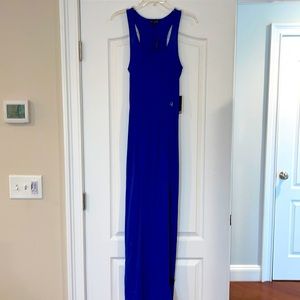 Blue tank maxi dress with razor back and slit